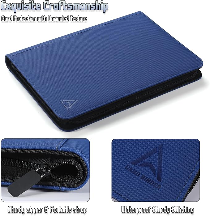 9 Pocket Card Binder - 540 Capacity with Zip Closure Premium, Double-Sided,Sturdy & Sleek PU Leather Protector for MTG, TCG, Sport & Collectible Cards (Dark blue)