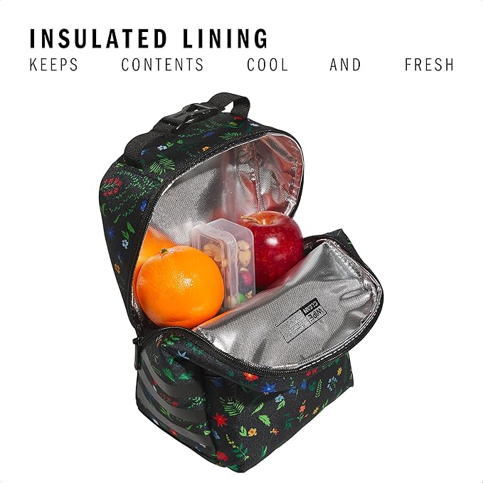 adidas Santiago Lunch Bag Cooler for Women and Men, Insulated Food Container Box with Mesh Pocket, Meadow Floral Black/Black/White/3.0, One Size