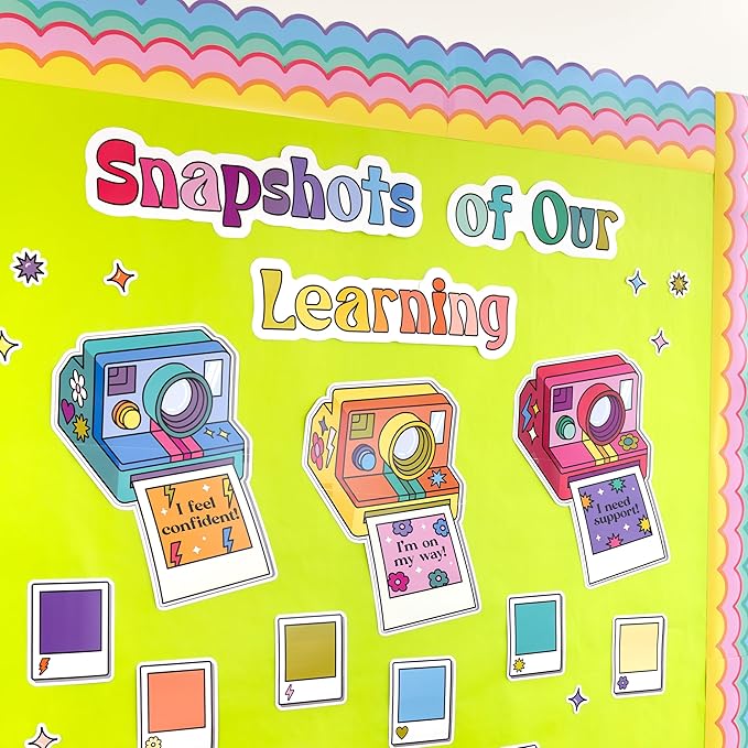Happily Ever Elementary Retro Remix 83-Piece Snapshots of Our Learning Bulletin Board Set, Banner, Vintage Cameras, Photos, and More Groovy Bulletin Board Decorations for Classroom Decor