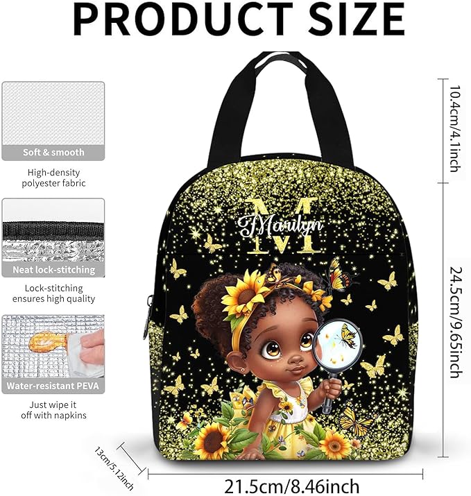 Custom Kids Backpack with Lunch Box Personalized Name Bookbag for Girls Back to School Yellow Backpacks for Elementary Middle School Boys