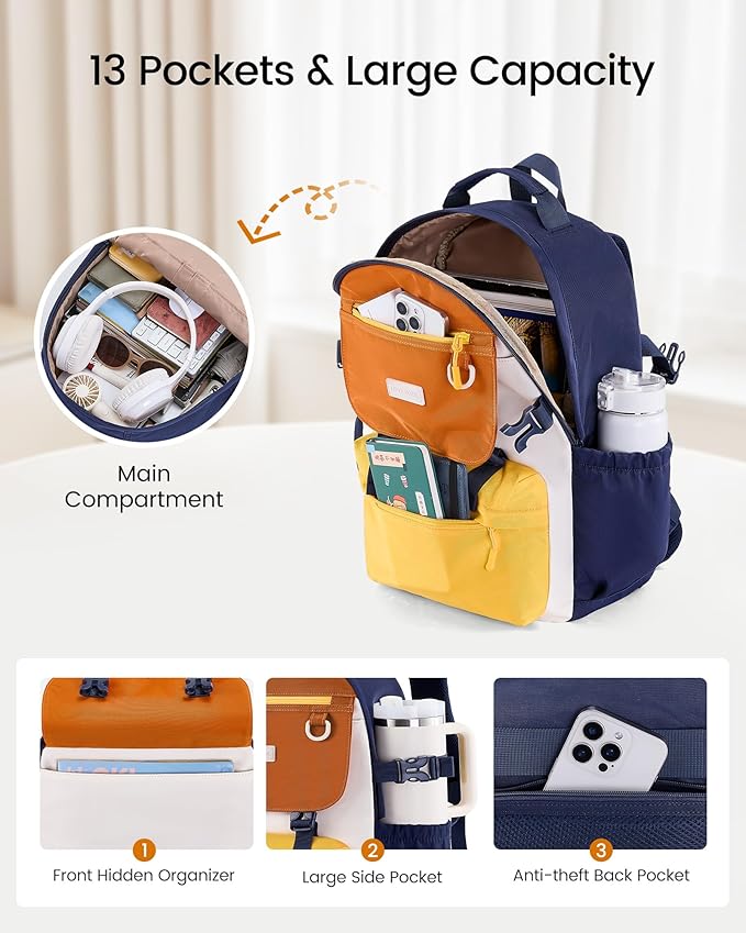 LOVEVOOK School Backpack for Girls with Large Tumbler Holder Pockets, Student Cute Bookbag 15.6 inch Laptop Daypack for Middle School Teen, Waterproof College Travel Bag for Women