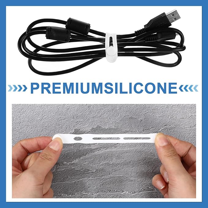 42 Pcs Silicone Cable Ties Reusable Cord Straps Multipurpose Elastic Cable Organizer for Bundling Fastening Earphone Phone Charger Home Office School, 3.15 Inch (White)