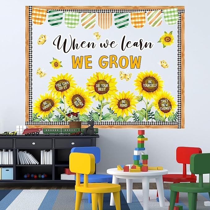 Spring Sunflower Bulletin Board Decorations Set with Borders Motivational Sunflowers Classroom Decor for Teachers Cute Wildflowers Positivity Cutouts for Class School Classroom Bulletin Board Decorati