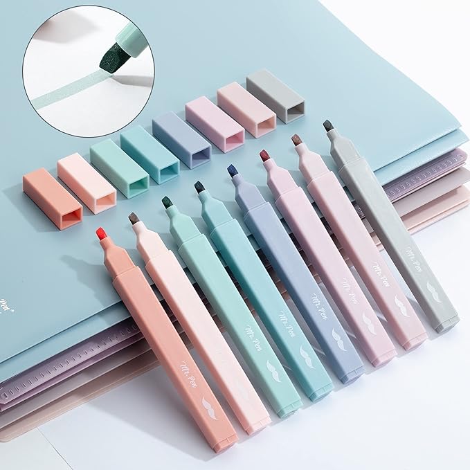 Mr. Pen- Aesthetic Cute Highlighters, 8 pcs, Chisel Tip, Earthy Colors, Assorted Colors,No Bleed Bible Pastel Highlighter Set