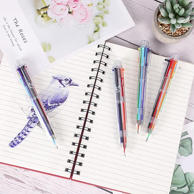 JPSOR 48 Pack Multicolor Pen for Kids 6-in-1, Transparent Barrel Pen 6-Color 0.5mm Retractable Ballpoint Pens for Office School Supplies Students Gift