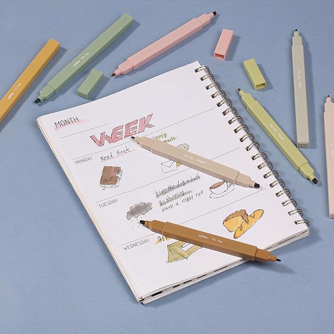 Mr. Pen- Dual Tip Aesthetic Highlighters, 8 pcs, Chisel & Fine Tips, Earthy Tones