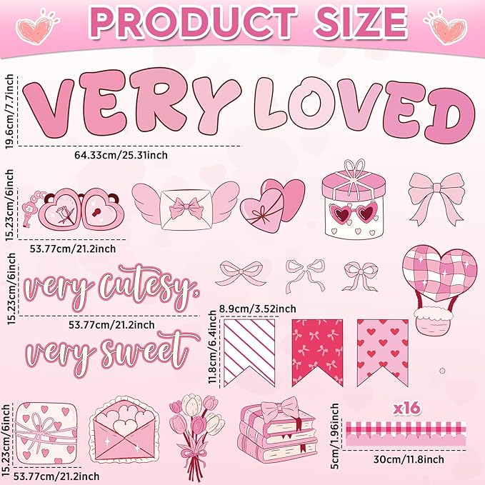 party greeting Valentines Day Bulletin Board Set Valentines Pink Bow Classroom Decorations Pink Theme Very Cutesy Sweet Loved Paper Cutouts Bulletin Board for School Office Home Wall Decor Supplies