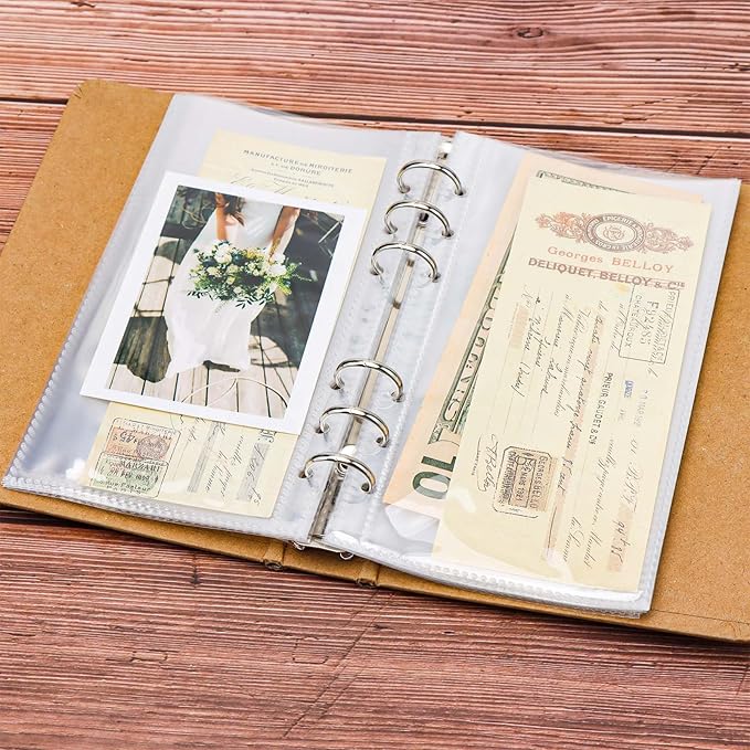 NatSumeBacis 20 A6 Binder Pockets Zipless Budget PP Double-Sided Envelopes Planner Insert Sleeves 3.5" x 7" Sheet Protectors for Cards Bills Photos Organizer (A6 1 Double-Sided Pockets)