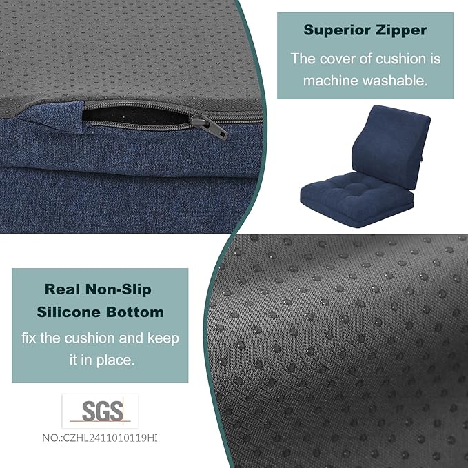 baibu Seat Cushion & Lumbar Support Pillow Set for Office Chair, Dual-Layer Patent Design Memory Foam Office Chair Cushion & Back Support Pillow for Wheelchair, Car Seat, Gaming Chair, Navy Blue