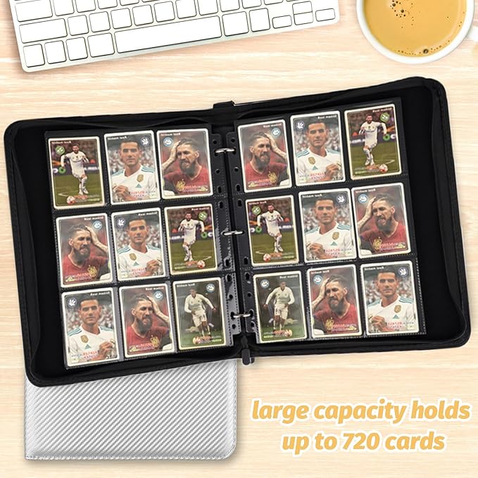 9 Pocket Card Binder, Premium Zip Trading Card Binder, 720 Double Sided Pocket PU Card Collection Binder, Collector Card Album, Card Folder for MTG, TCG, Sports Cards, Game Cards (Silver)