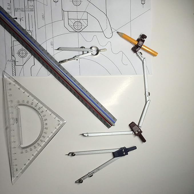 Compass for Geometry Drafting Tools 16 pcs Geometry Set Metal Rulers and Compasses for Architecture and Students Geometry Set for School Protractor and Compass Ruler Set and Geometry Compass W.8.5oz
