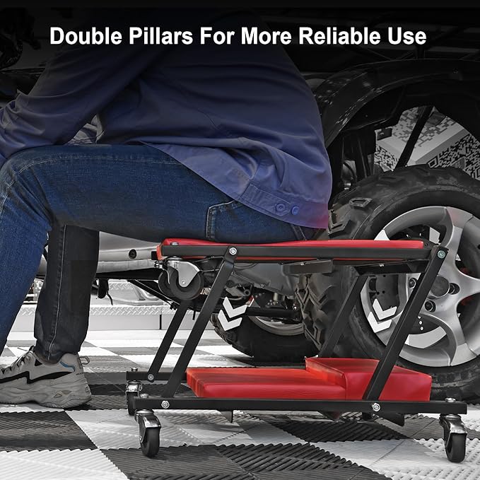Big RED Z-Creeper Seat,36" Foldable Creeper,2-in-1 Garage Shop Creeper for Auto Repair,36" RED,300 Lbs Capacity,with 6 Pcs Wheels,ATR6505R,Torin