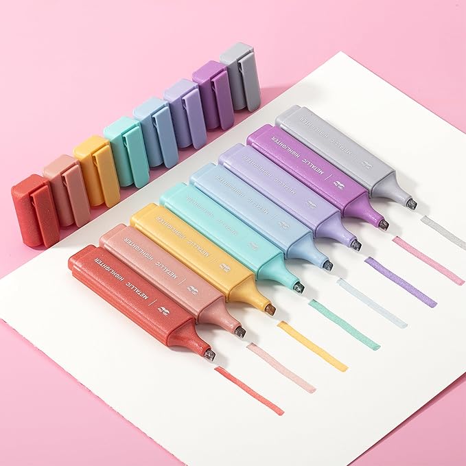 Mr. Pen- Glitter Highlighters, 8Pack, Metallic Colors, Chisel Tip Aesthetic Highlighters, Cute Markers