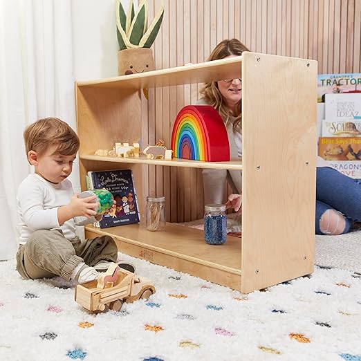 ECR4Kids 2-Shelf Mobile Island Storage Cabinet, Classroom Furniture, Natural