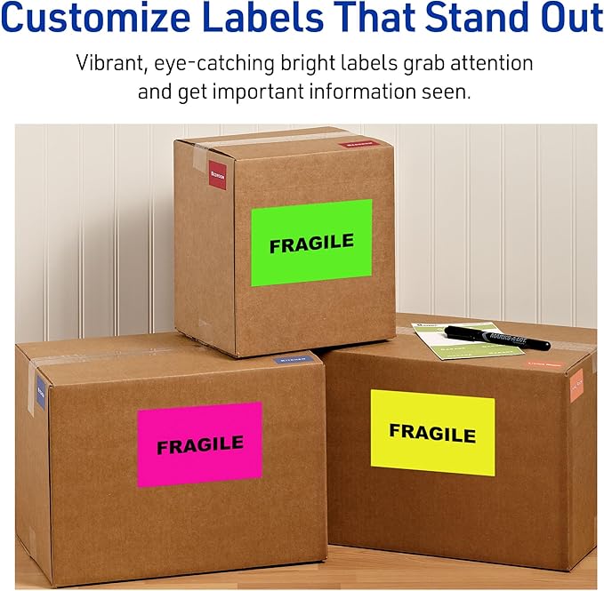 Avery Printable Shipping Labels, 5-1/2" x 8-1/2", Neon Green, Laser & Inkjet Compatible, 200 Blank Labels Total, Great for Branding, Mailing, Organizing, and More (5952)