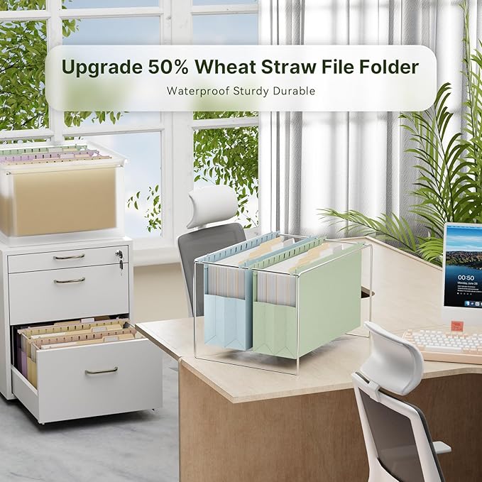 XINGIA Extra Capacity Hanging File Folders Legal Size, Heavy Duty 4 Inch File Folders with Tabs,6 Pack Pastel Wheat Straw Filing Folders for File Cabinet,Expandable File Organizer for School Office