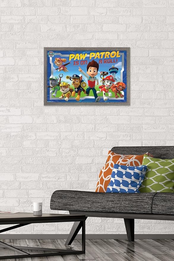 Nickelodeon Paw Patrol - Crew Wall Poster, 22.4L" x 14.7W", Barnwood Framed Version