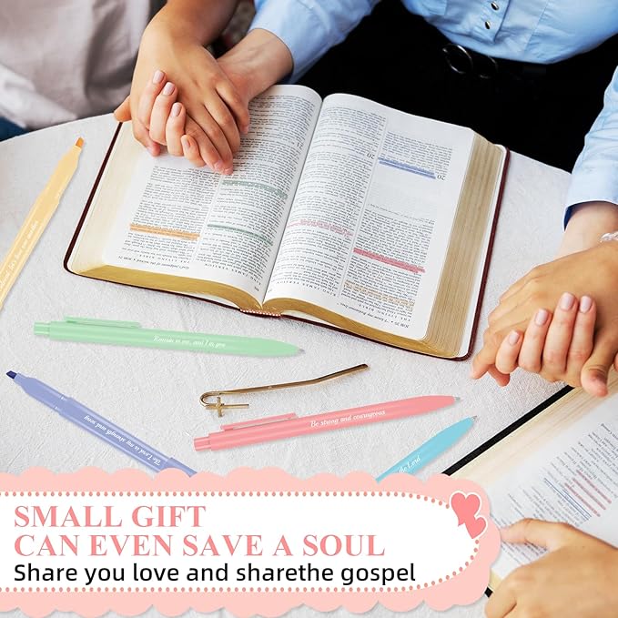7-ackz Bible Highlighters Assorted Colors and Gel Pens Set, 8 Pastel Highlighter Markers 8 Colored Ink Gel Pens, 75 Tabs,Quickly Dry for Bible Study, Motivational Gift for Christians