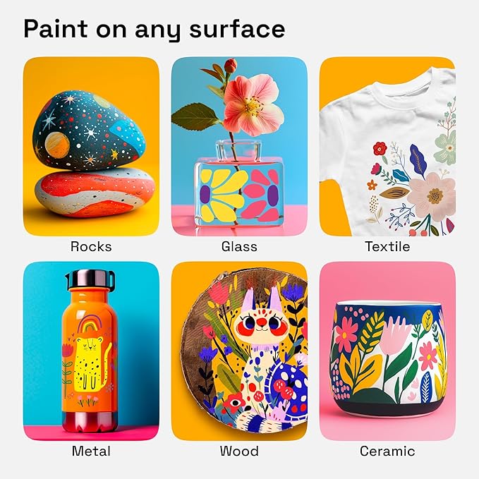 ARTISTRO 48 Acrylic Paint Markers - Paint Pens for Calligraphy, Brush + Fine Tips - For Fabric, Rock, Glass, Wood, DIY, Craft, Canvas - Art and Craft Supplies for Adults, Teens, Kids