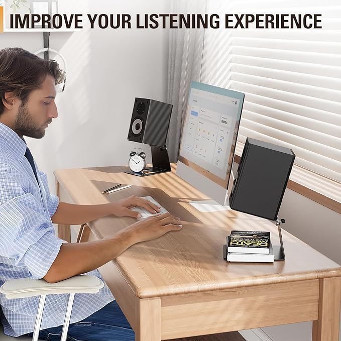 Mounting Dream Desktop Speaker Stand, Tilted Studio Monitor up to 15°with Anti-Vibration Pads, Set of 2 Bookshelf Speaker Stand, Surround Sound Speaker Stand -33 LBS