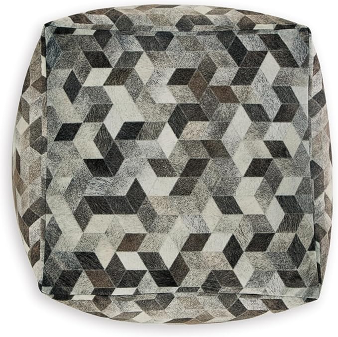 Signature Design by Ashley Albermarle Casual Geometric Patterned Pouf 18 x 18 Inches, Gray & Dark Brown