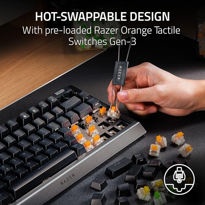 Razer BlackWidow V4 Mini HyperSpeed Wireless Hot Swappable 65% Gaming Keyboard: HyperSpeed Wireless & Bluetooth 5.0 - Orange Switches Tactile & Quiet - Phantom Pudding Keycap - 200 Hr Battery