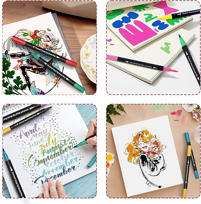 Coloring Markers Pens, 34 Dual Tip Brush Pens, Fine Point Marker set for Adult Coloring Book, Bullet Journaling, Drawing