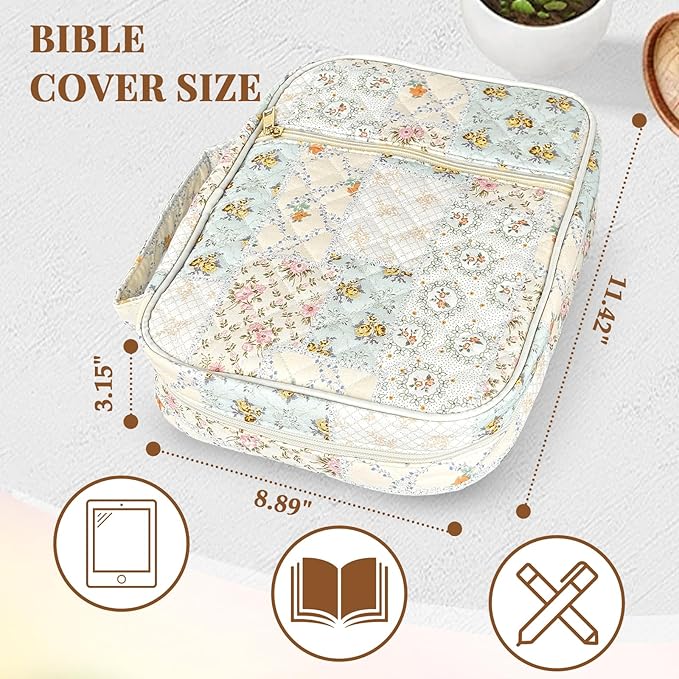 Bible Cover Case for Women,Bible Study Supplies Accessories,Bible Journaling Kit,Pink Flower Carrying Case with Highlighters