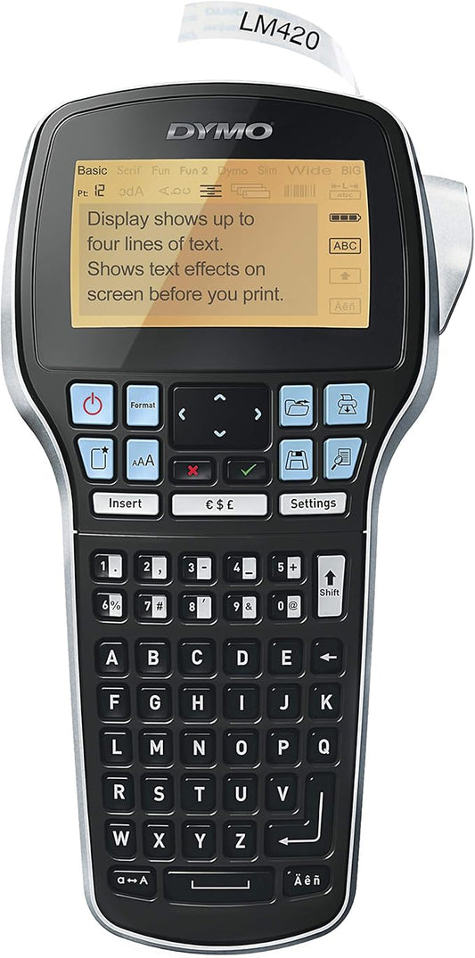 DYMO Label Maker with Adapter LabelManager 420P High-Performance Label Maker Rechargeable PC and Mac Connectivity Bright Backlit Display Easy-to-Use Portable For Home & Office Organization