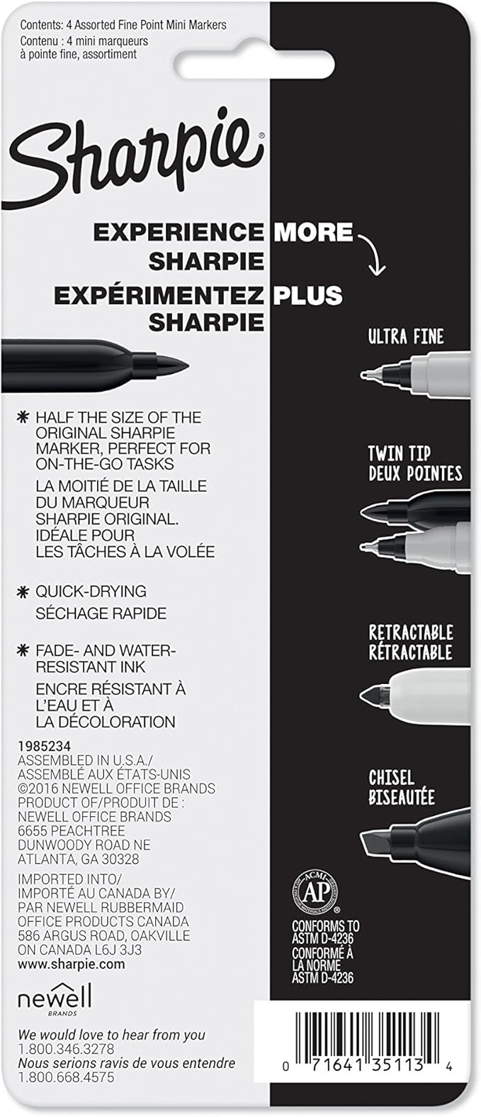 Sharpie Mini Permanent Markers, Fine Point, Assorted Colors, 4 Count