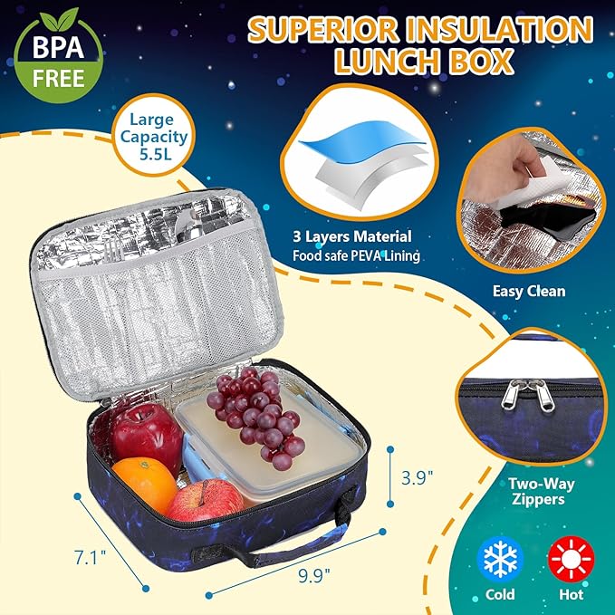 Boys Backpack with Lunch Box Glow in Dark Kids Ages 4-12 Kindergarten Elementary Middle School Teens Bookbag Mochilas Para Niños, Luminous Face Red