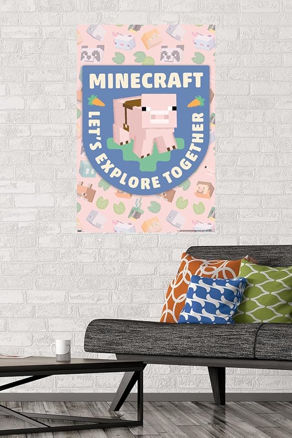 Trends International Minecraft - Let's Explore Together Wall Poster, 34L x 22.4W, Premium Unframed Version