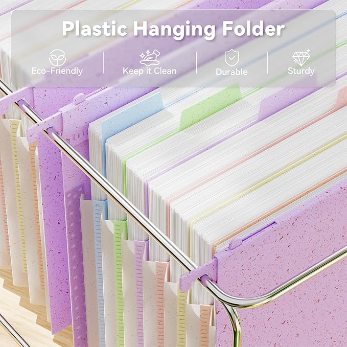 ANSOOK Wheat Straw Expanding Hanging File Folders Letter Size,1.2" Accordion Pockets File Organizer,3 Pack Filing Cabinet Folders,Large Capacity File Folder with Tabs,Purple Hanging File for Frame Box