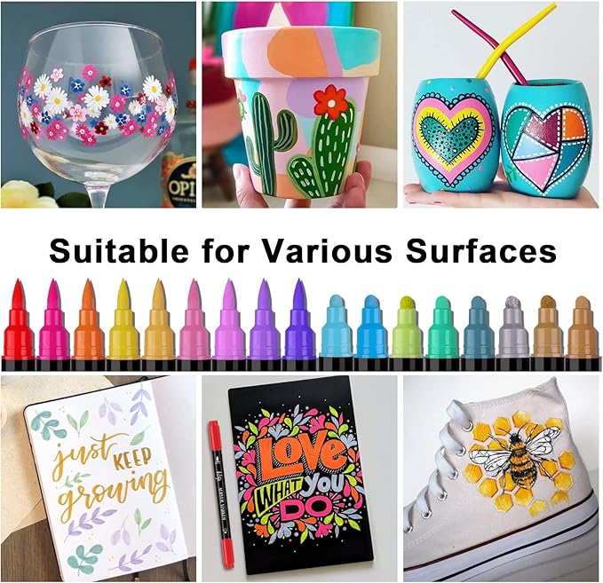 36 Colors Acrylic Paint Pens, Dual Tip Pens With Dot Brush Tip, Paint Markers for Rock Painting, Ceramic, Wood, Plastic, Calligraphy, Scrapbooking, Card Making, DIY Crafts-Valentines Day Gifts