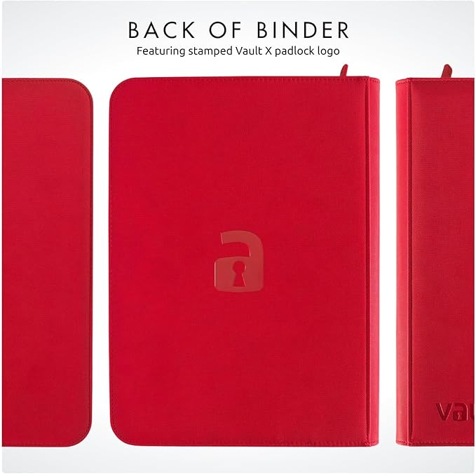 Vault X 4 Pocket Trading Card Zip Binder, 160 cards, Premium Exo-Tec Album Material, 20 Side-Loading Pages, Folder for Collectible Card Games, Sports, TCG (Red)