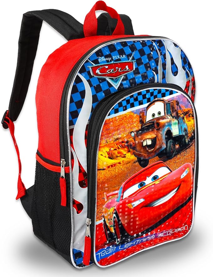 Disney Cars Backpack and Lunch Bag Set - Bundle with 16” Disney Cars Backpack, Lunch Box, Stickers, More | Lightning McQueen School Supplies for Kids