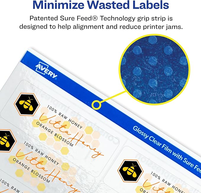 Avery Printable Address Labels with Sure Feed, 1" x 2-5/8", Glossy Clear, 300 Blank Mailing Labels for Laser and Inkjet Printers (6521)