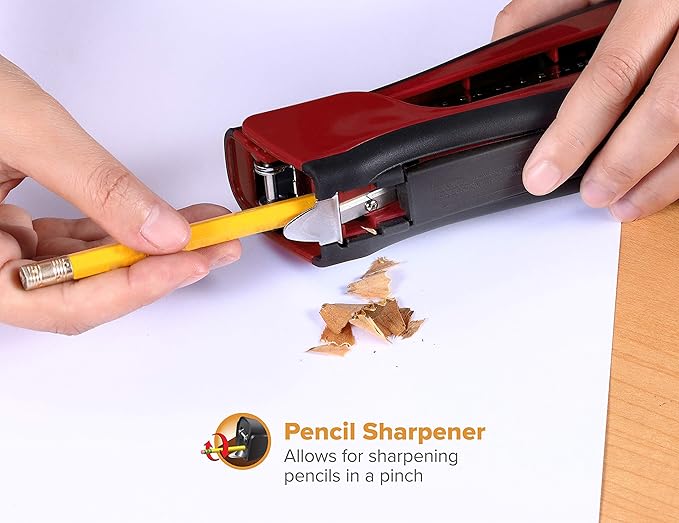 Bostitch Office Dynamo 4 in 1 Standup Stapler, Includes 420 Staples, 20 Sheet Capacity, Integrated Pencil Sharpener, Staple Remover & Staple Storage, Black