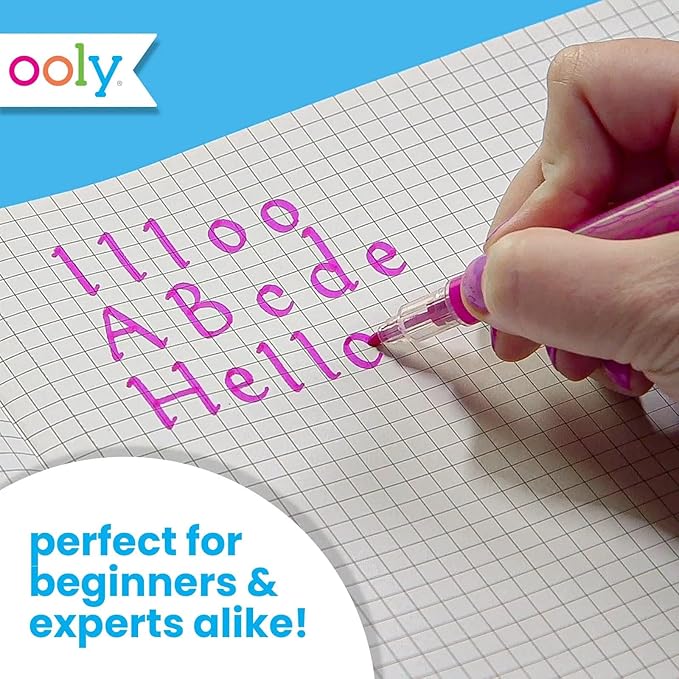 Ooly Calligraphy Duo - 12 Double Ended Calligraphy Pens for Writing & Hand Lettering, Dual Tip Pens for Beginners or Kids Includes 1 Brush & 1 Chisel Tip Pen in Classic Colors