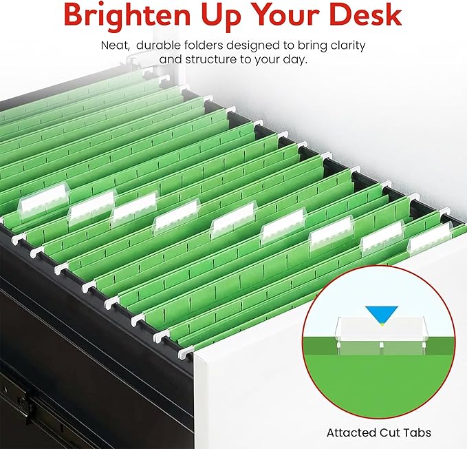 Green Hanging File Folders – 8 Pack, Letter Size File Organization Folders for Home, Office, School & Filing Cabinets