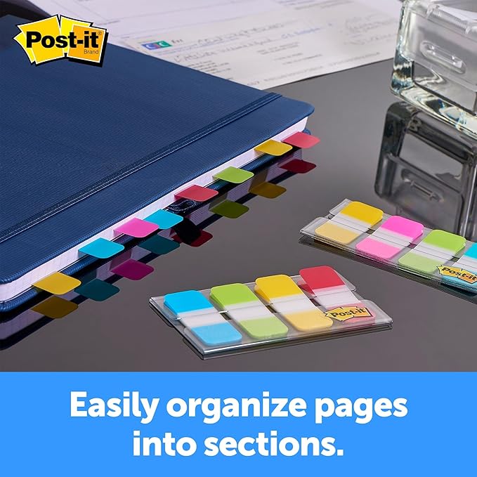Post-it Tabs, .625 in Solid, Aqua, Yellow, Pink, Violet, 10/Color, 40/Dispenser (676-AYPV) (24 Pack)
