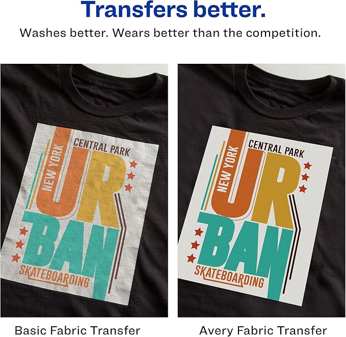 Avery Printable Heat Transfer Paper for Dark Fabrics, 8.5" x 11", Inkjet Printer Compatible, 5 Sheets of Iron On Transfer Paper, Great for Custom Shirts, Uniforms, Gifts, and More (3279) (Pack of 6)
