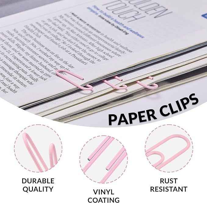 200pcs Paper Clips Binder Clips and Push Pins Set, Mini Clips and Thumb Tacks for Multipurpose Document Organization (Pink)
