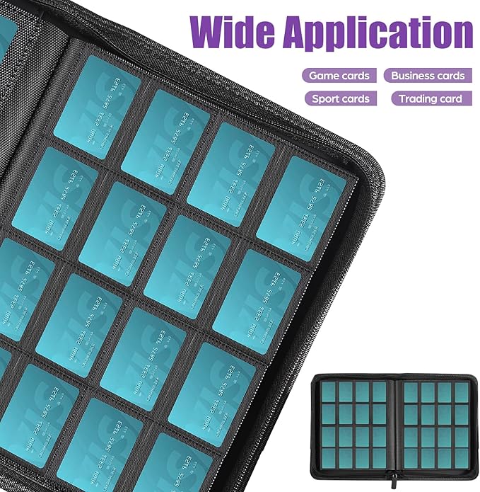 Card Binder 16 Pocket with Zipper, 1024 Pockets Trading Card Holder Book, Premium PU Cover Zip Folder Binder, Side Loading Carrying Case Binder Album for TCG, MTG, Sports Cards, Game Cards