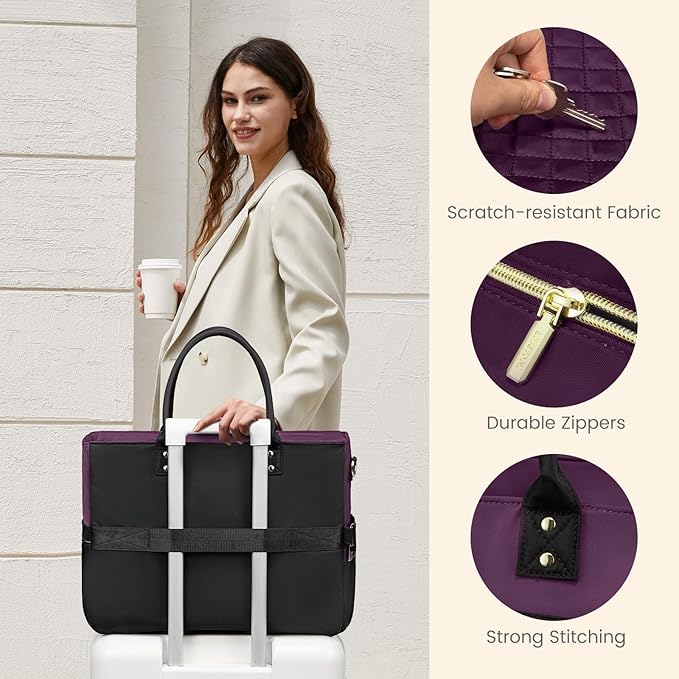 LOVEVOOK Laptop Tote Bag for Women, Work Bags Laptop Bag Nurse Bags With Laptop Compartment, Professional Computer Briefcase With Large Cup Holder, Business Large Purses Handbag Gifts, 17.3 Inch