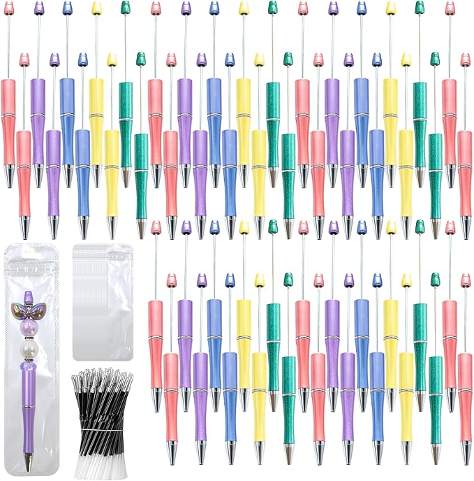 150 Pieces DIY Beadable Pen Kit – 50 Plastic Ballpoint Pens with Refills & Bags – School Supplies, Office Accessories & Decorative Items for Students & Teachers (Dreamy Soft Palette)
