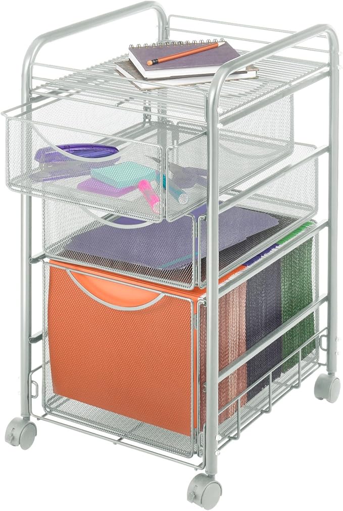 Safco Onyx Rolling File Cart with Large File Drawer and 2 Supply Drawers, Fits Letter-Size Hanging Folders, Durable Steel Construction