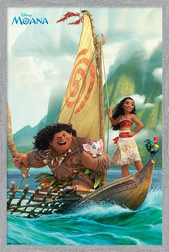 Disney Moana - Group Wall Poster, 34L" x 22.4W", Gray Framed Version