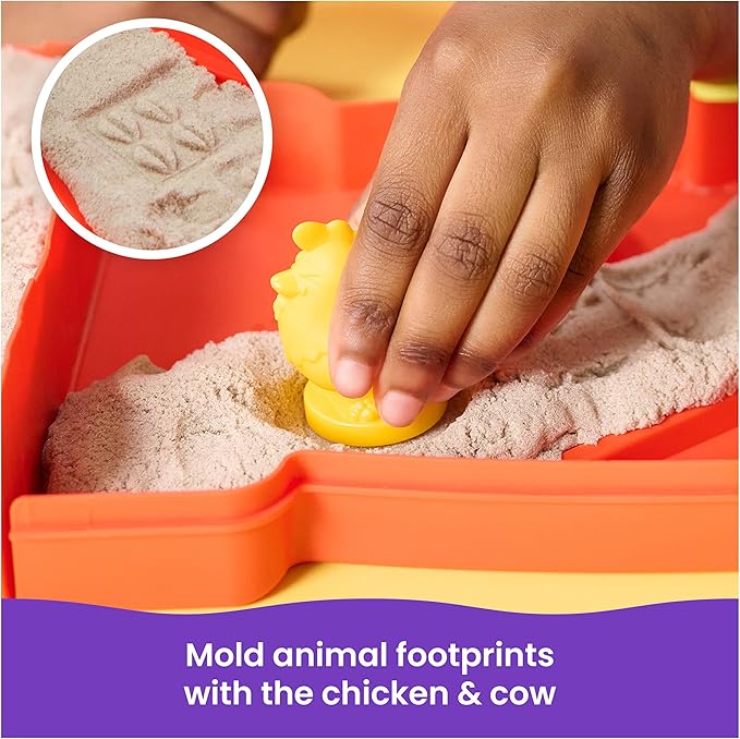Kinetic Sand, Sandy Farm Set, Creative Easter Gifts, Includes 12oz Moldable Play Sand, 6 Tools & Molds, Storage Case, Toddler Toys for Ages 3 and up