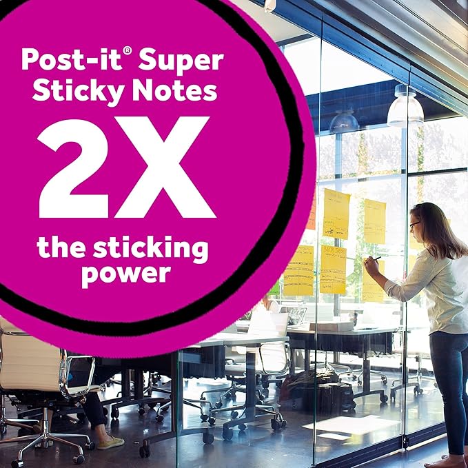 Post-it Super Sticky Big Notes, 8 in. x 8 in., Extra Large Sticky Notes in Papaya Fizz, 2 pads, 60 Sheets Total, Great for Vision Boards, Creative Projects, Study Spaces, Group Brainstorming, and More